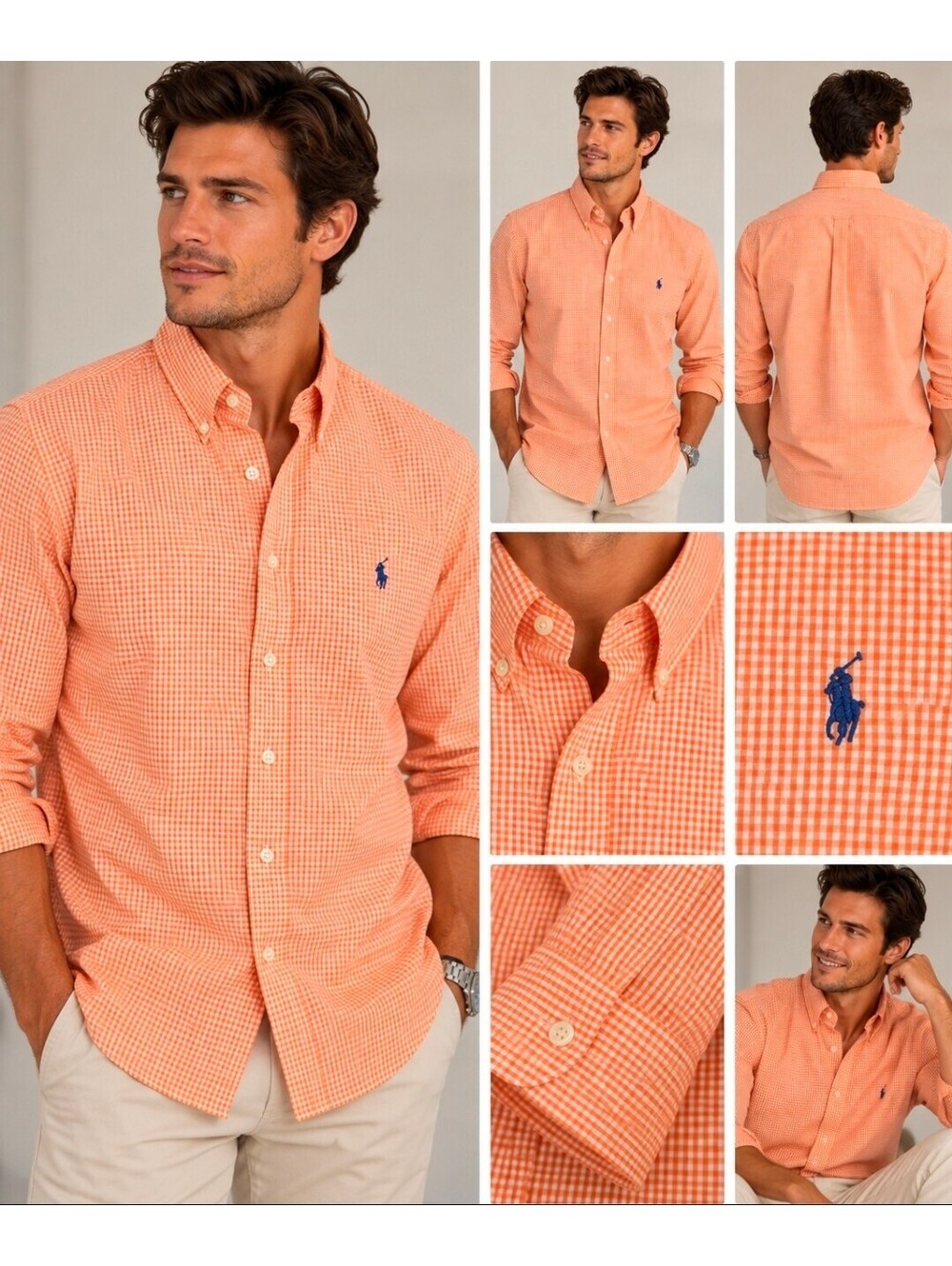 Polo Ralph Lauren Blake Mens Orange Gingham Button Down Shirt 100% Cotton